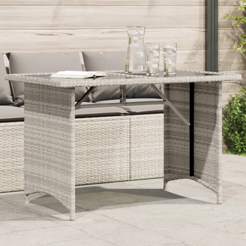 Mesa jardín superficie vidrio ratán PE gris claro 110x68x70