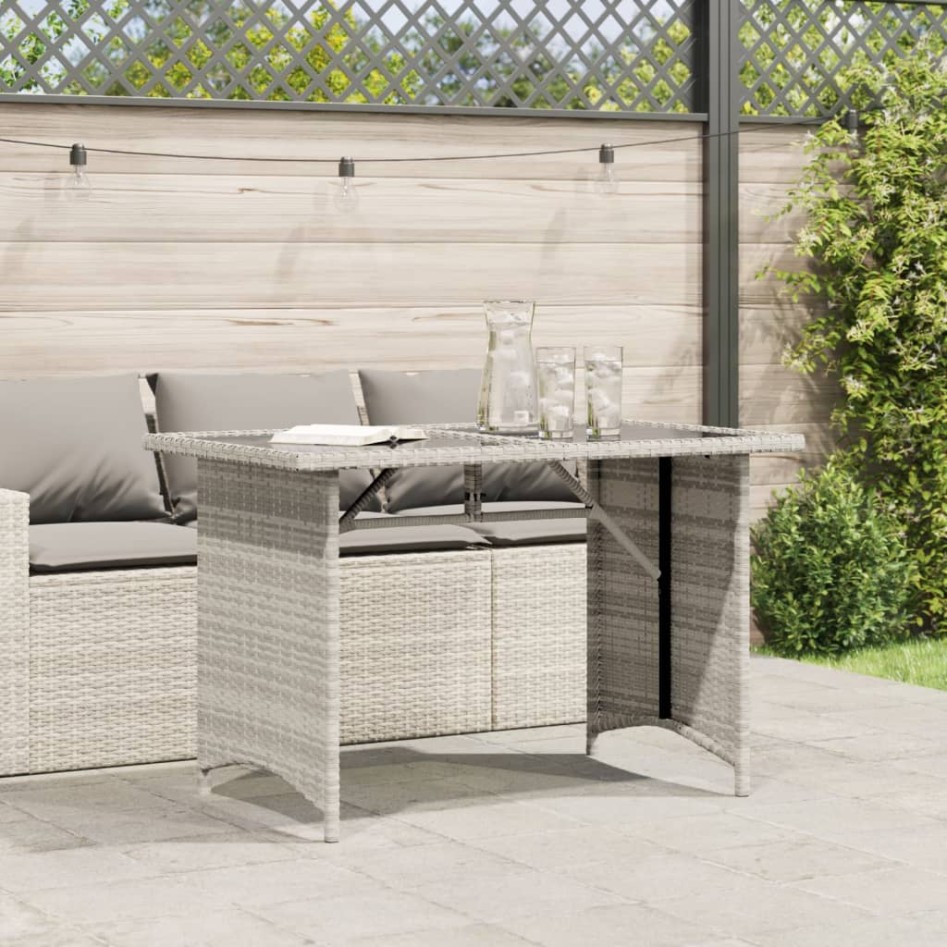 Mesa jardín superficie vidrio ratán PE gris claro 110x68x70