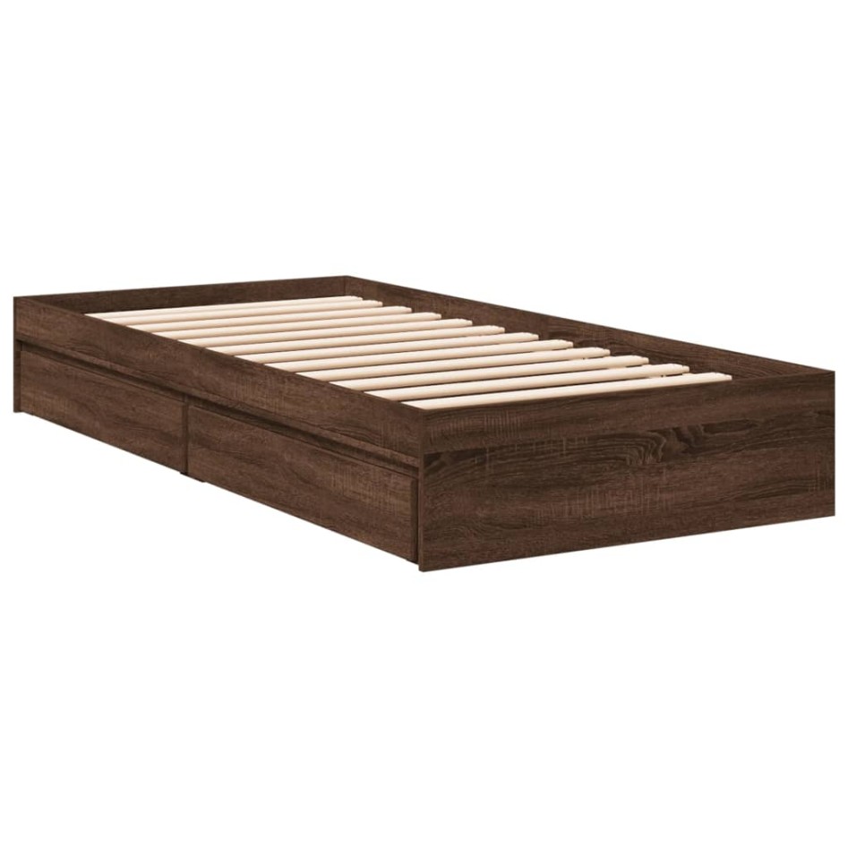 Cama con cajones madera de ingeniería marrón roble 90x200