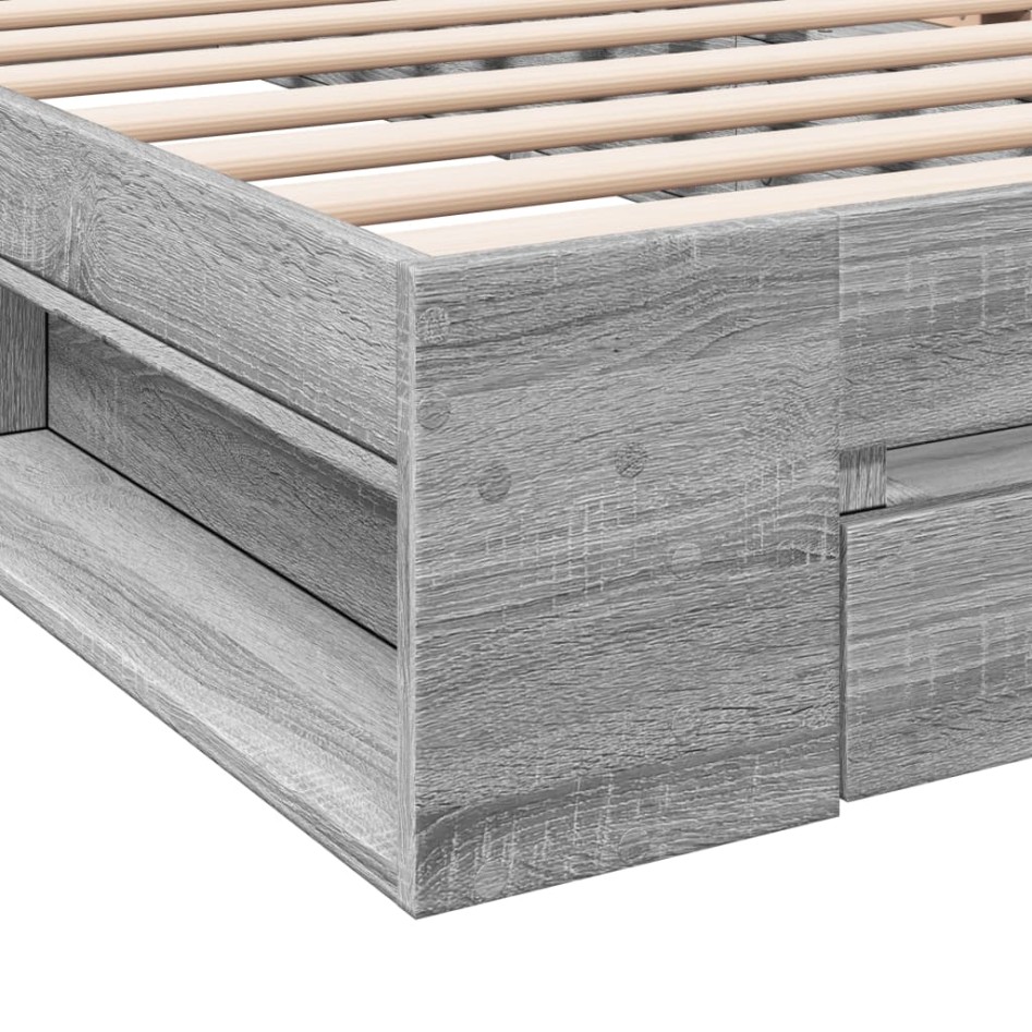 Cama con cajón madera de ingeniería gris Sonoma 90x190