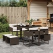 Set comedor para jardín 9 pzas y cojines ratán sintético marrón