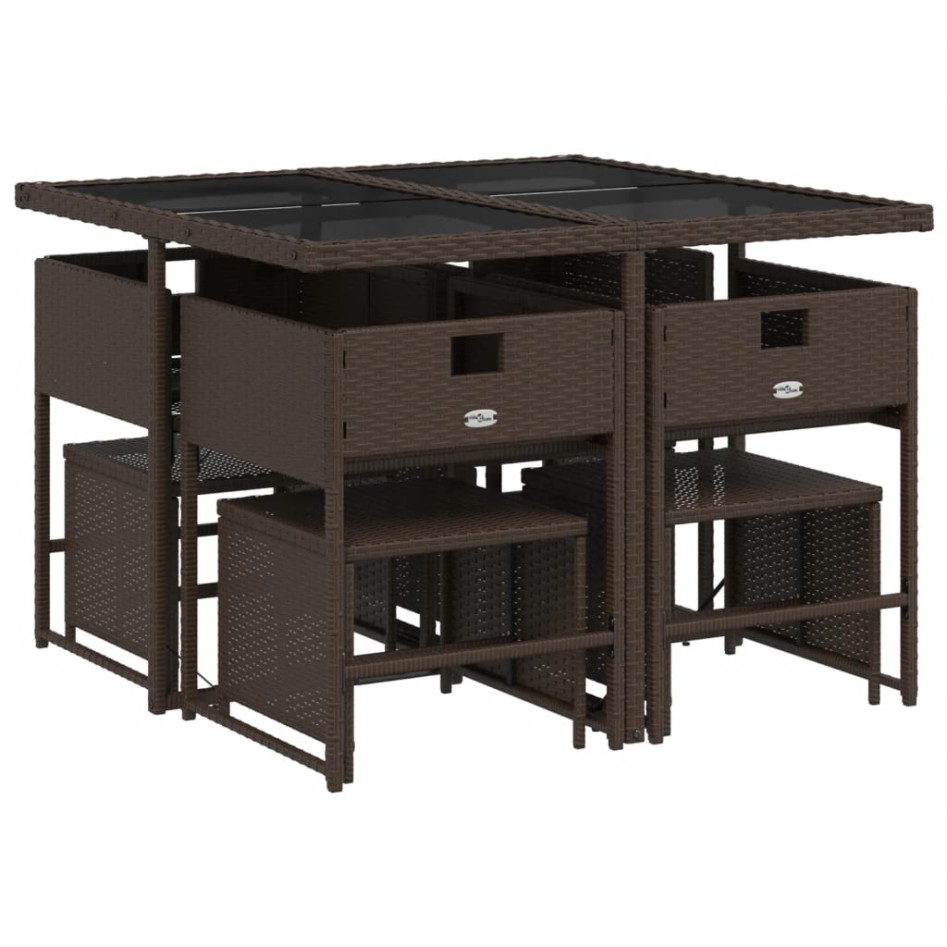 Set comedor para jardín 9 pzas y cojines ratán sintético