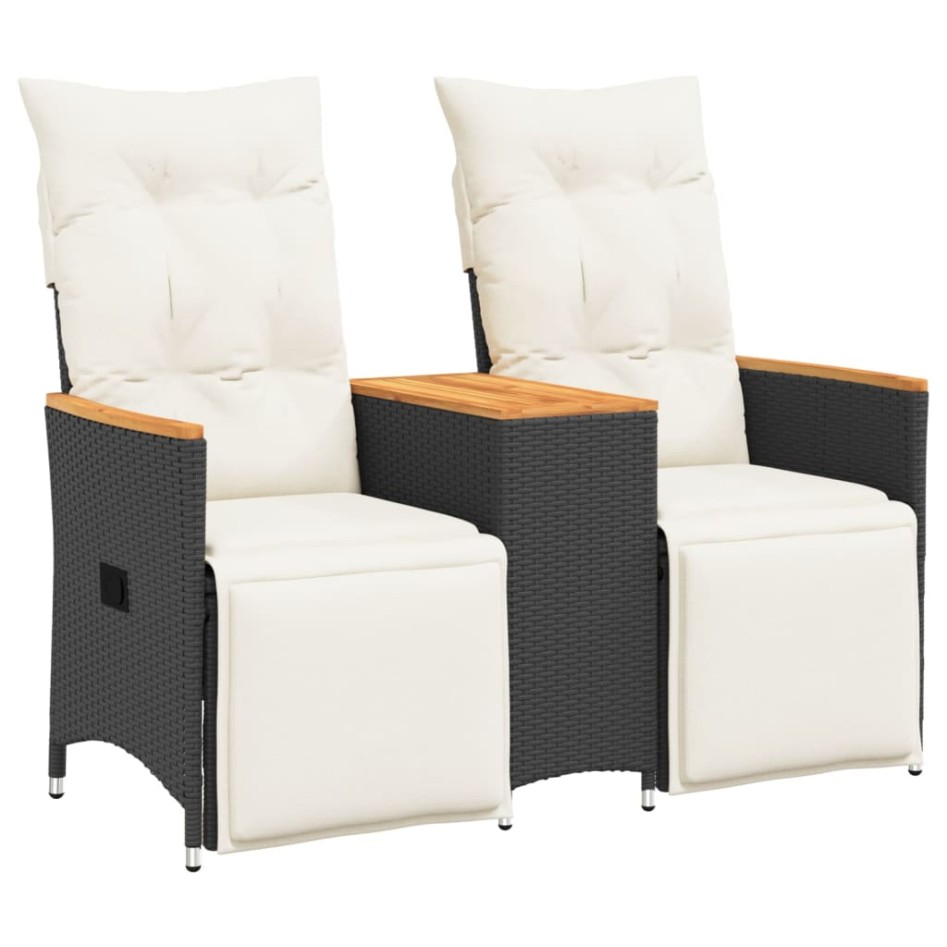 Sofá de jardín reclinable de 2 plazas con mesa ratán PE