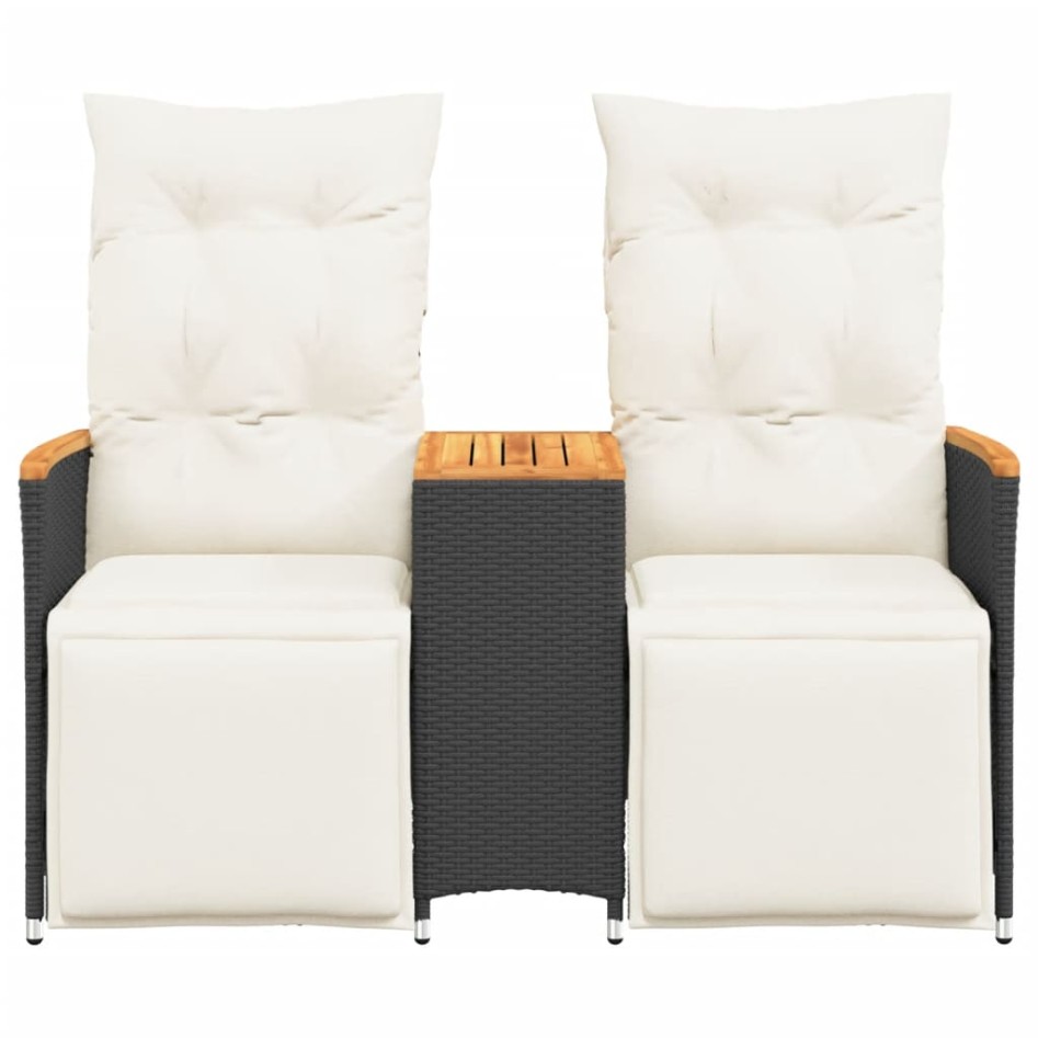 Sofá de jardín reclinable de 2 plazas con mesa ratán PE