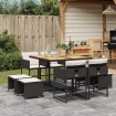 Set de comedor de jardín 9 pzas y cojines ratán sintético negro