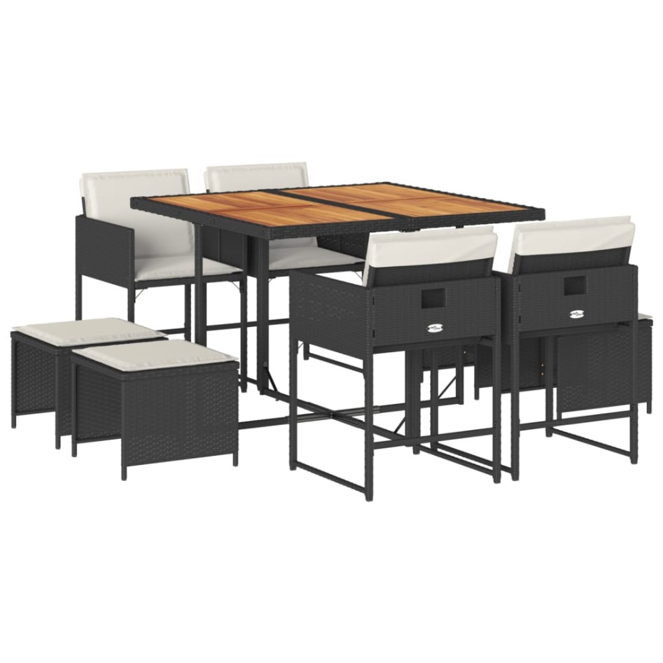 Set de comedor de jardín 9 pzas y cojines ratán sintético