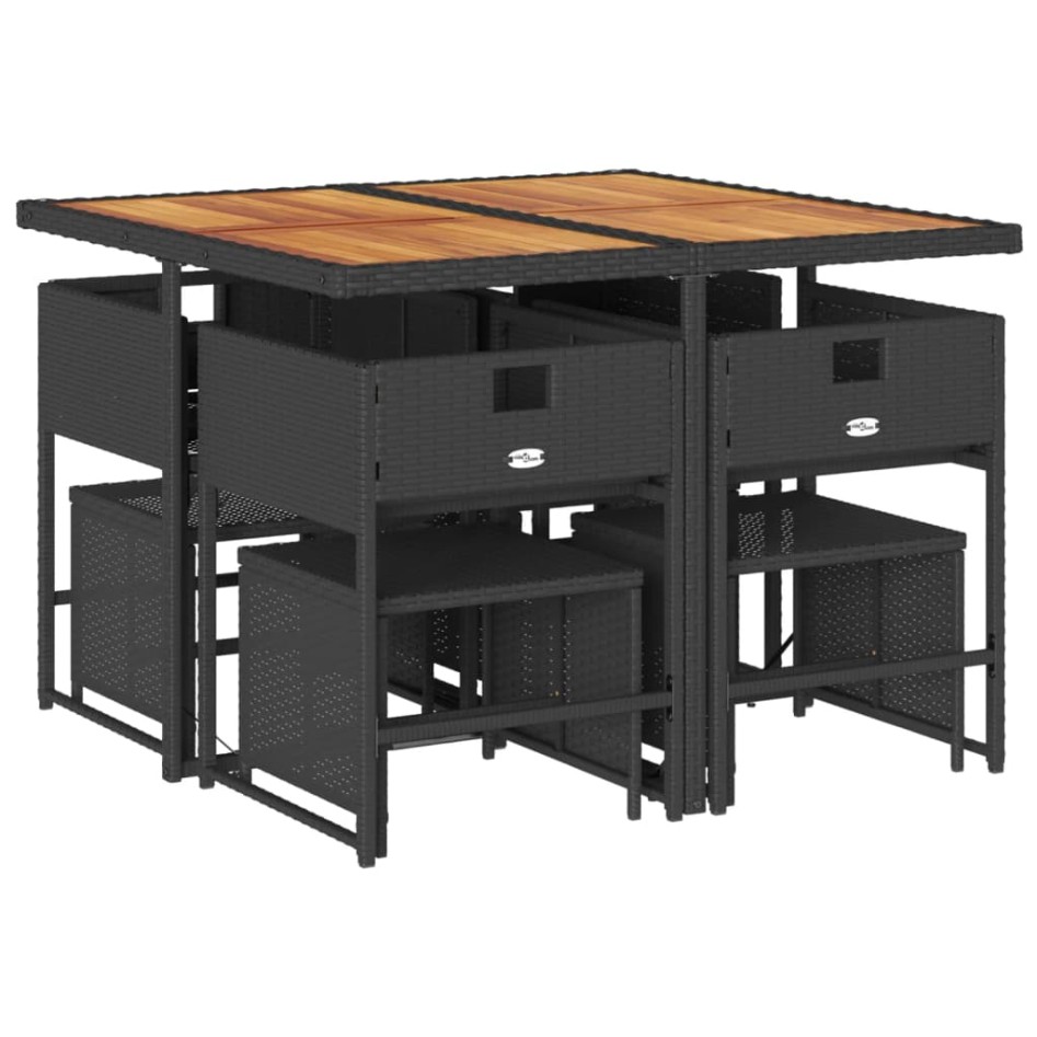 Set de comedor de jardín 9 pzas y cojines ratán sintético