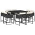 Set de comedor de jardín 9 pzas y cojines ratán sintético