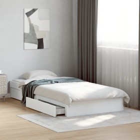 Cama con cajones madera de ingeniería blanca 90x200