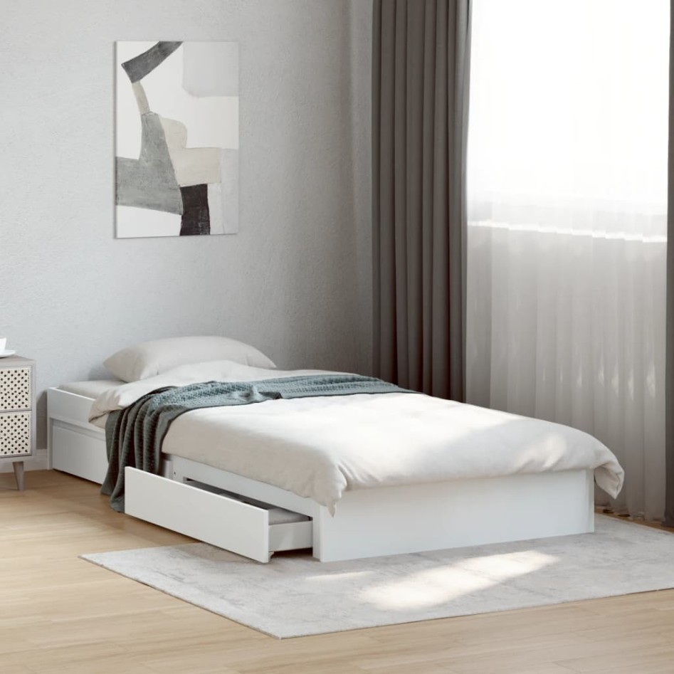 Cama con cajones madera de ingeniería blanca 90x200