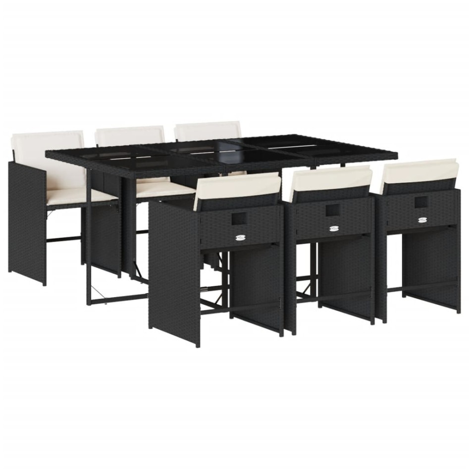 Set de comedor de jardín 7 pzas y cojines ratán sintético