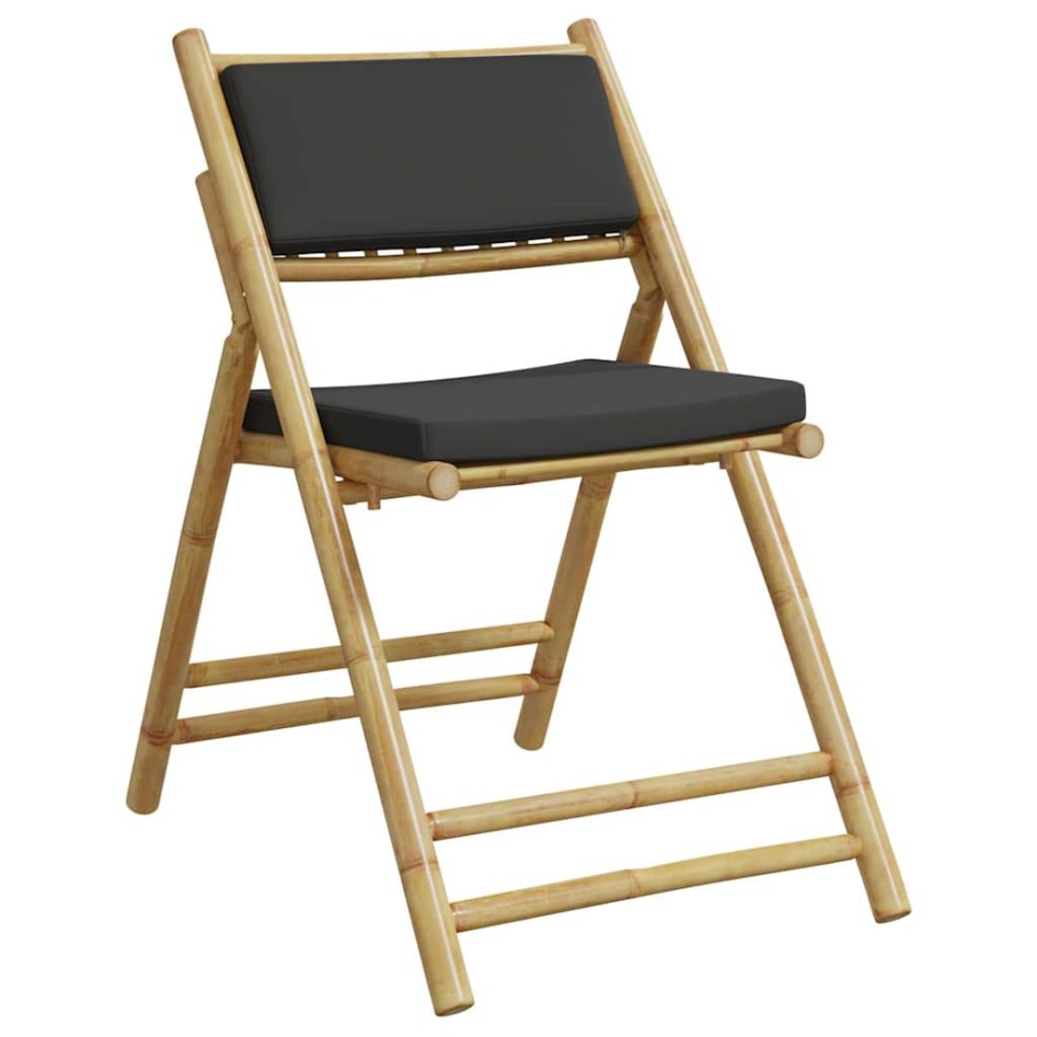 Juego bistró plegable de bambú 3 pzas con cojines gris