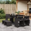 Set de comedor de jardín 9 pzas y cojines ratán sintético negro