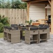 Set comedor jardín 9 pzas y cojines ratán sintético gris