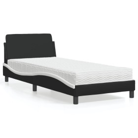 Cama con colchón cuero sintético negro y blanco 80x200