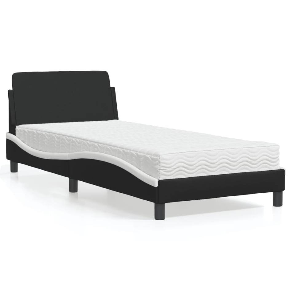 Cama con colchón cuero sintético negro y blanco 80x200