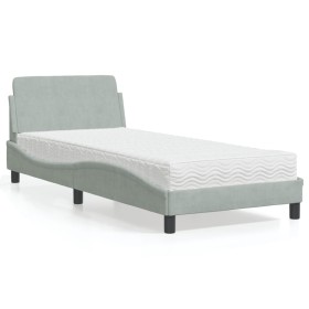 Cama con colchón terciopelo gris claro 80x200