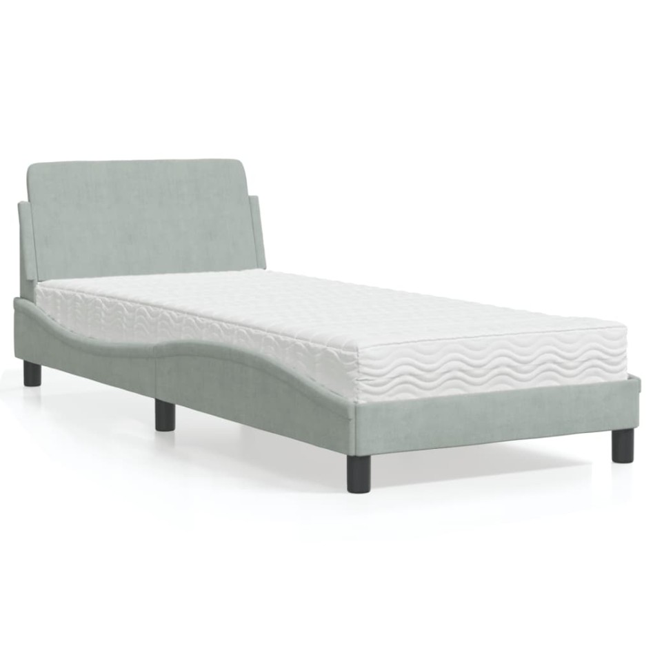 Cama con colchón terciopelo gris claro 80x200
