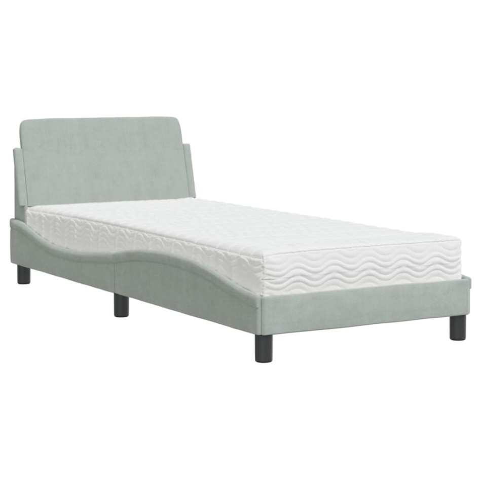 Cama con colchón terciopelo gris claro 80x200