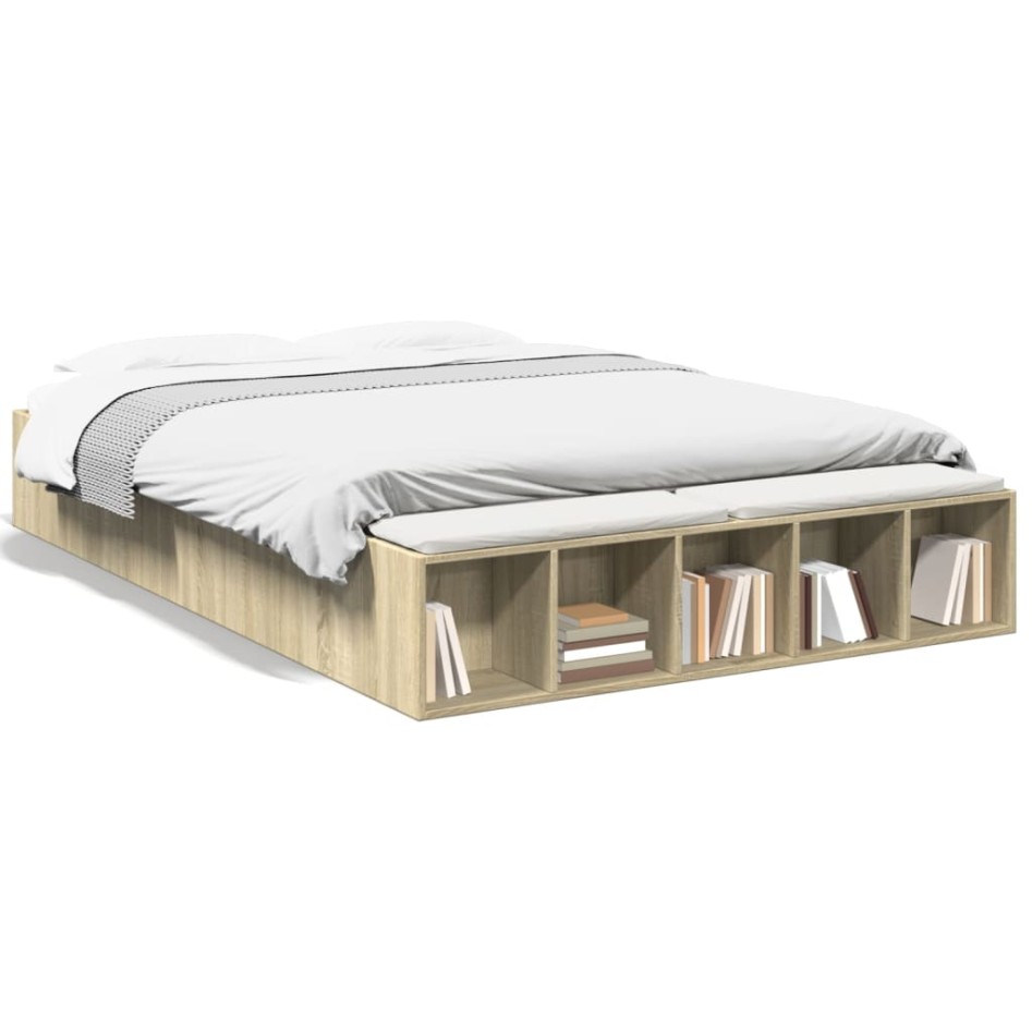 Estructura de cama madera de ingeniería roble Sonoma 150x200