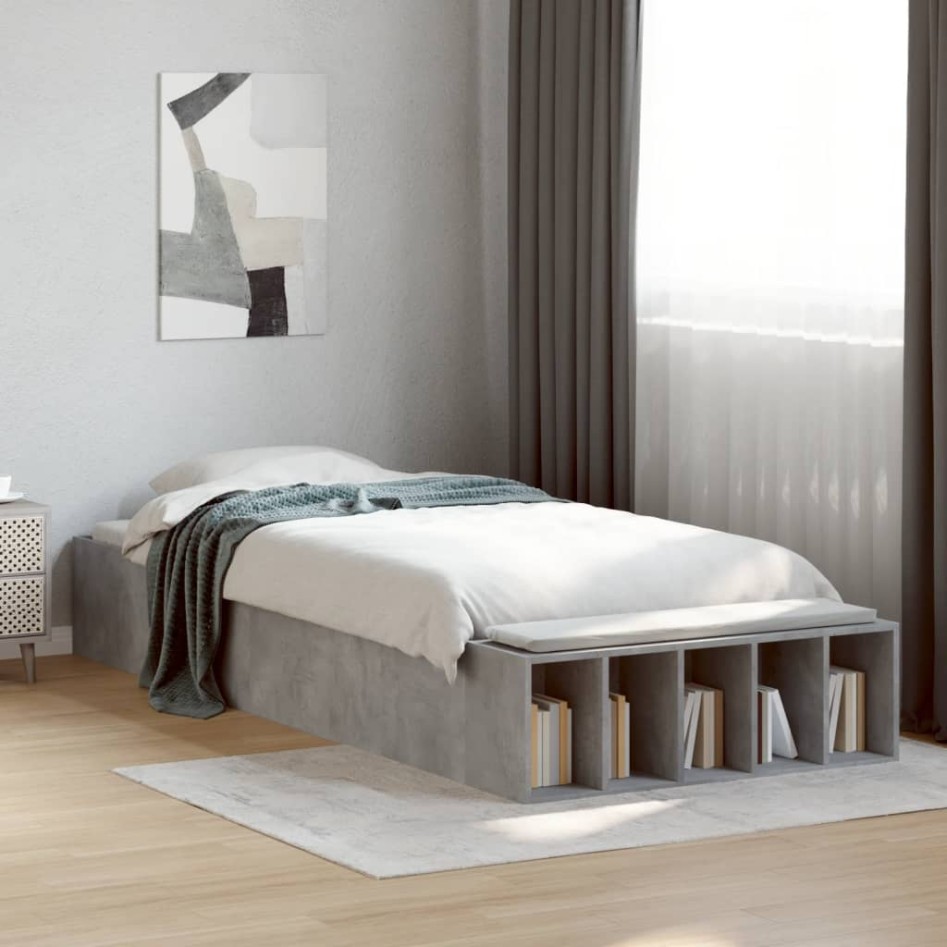 Estructura de cama madera de ingeniería gris hormigón