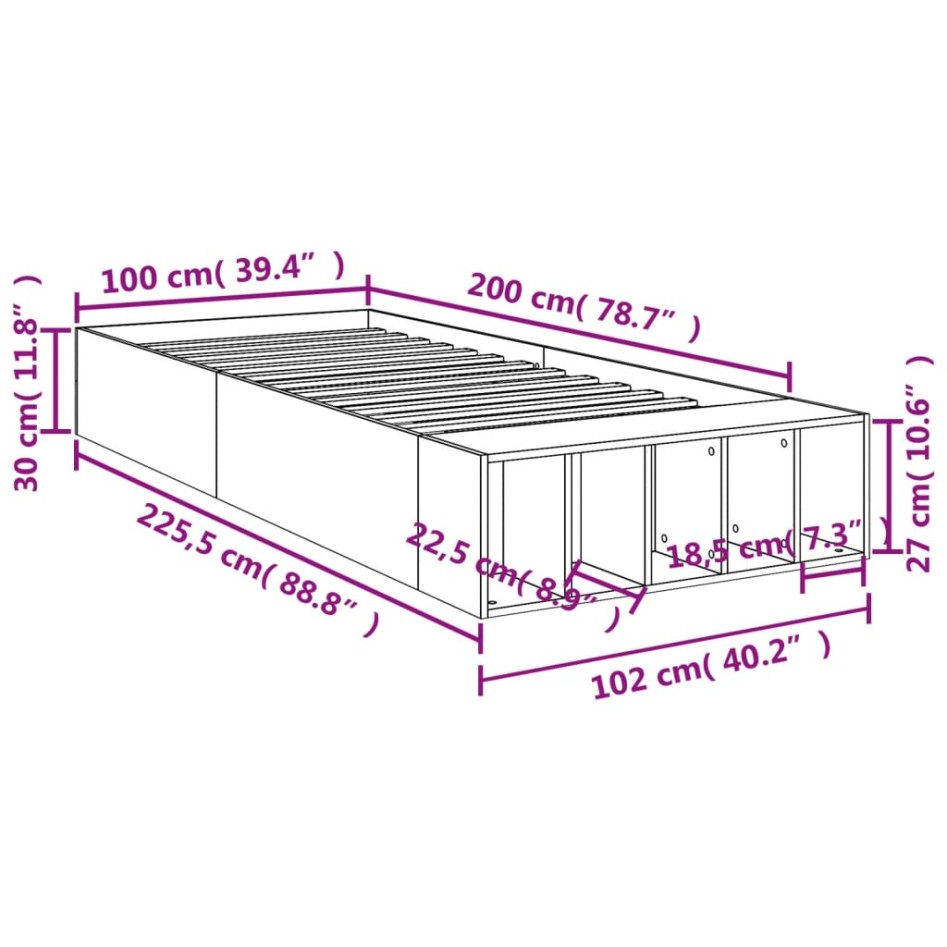 Estructura de cama madera de ingeniería gris hormigón