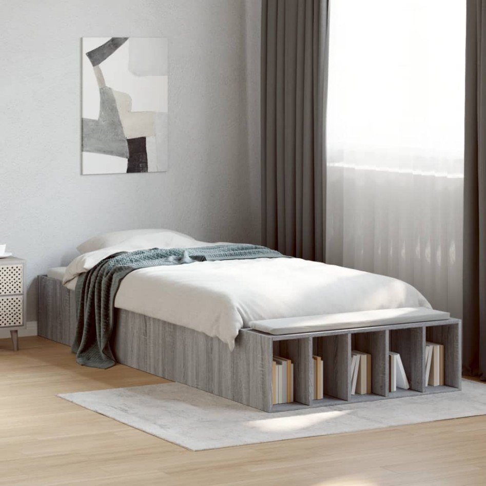 Estructura de cama madera de ingeniería gris Sonoma 100x200