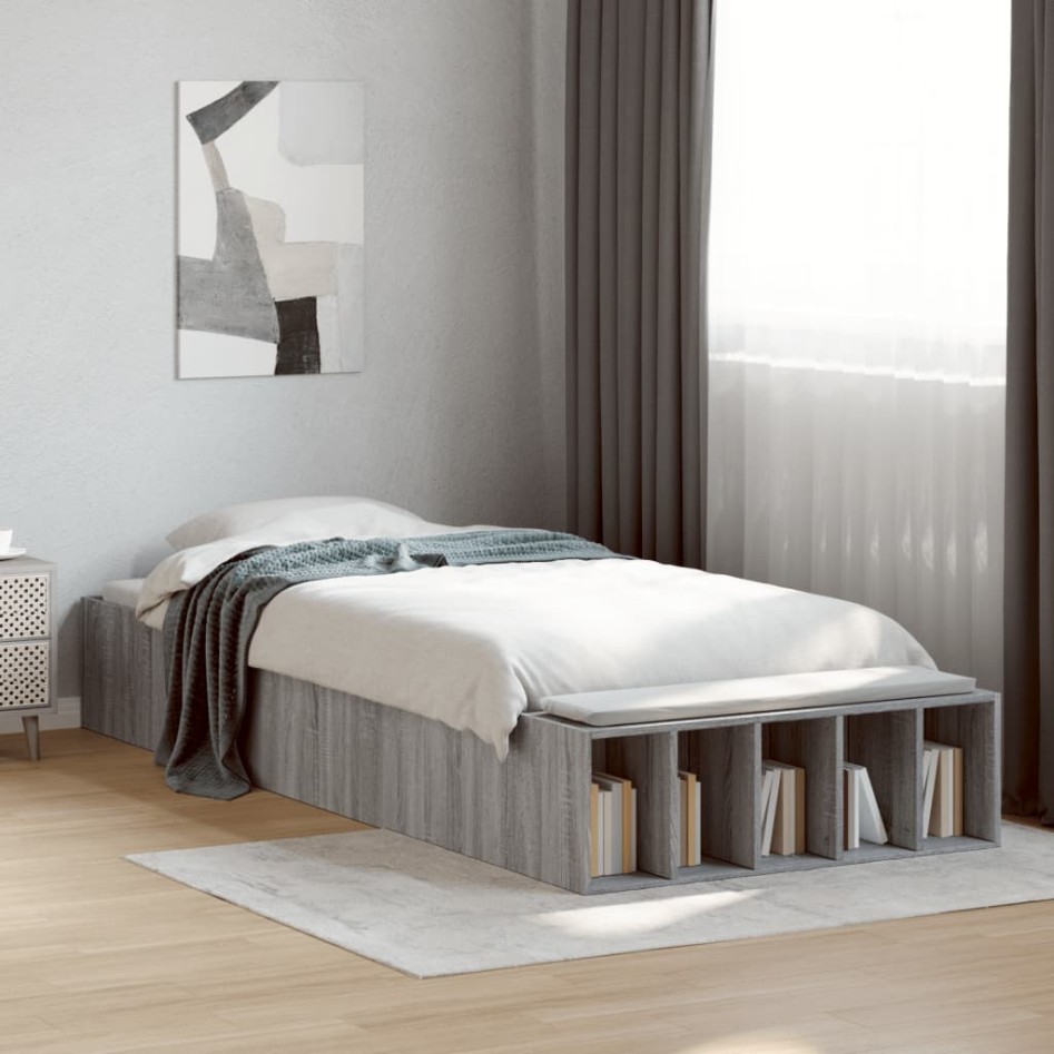 Estructura de cama madera de ingeniería gris Sonoma 75x190