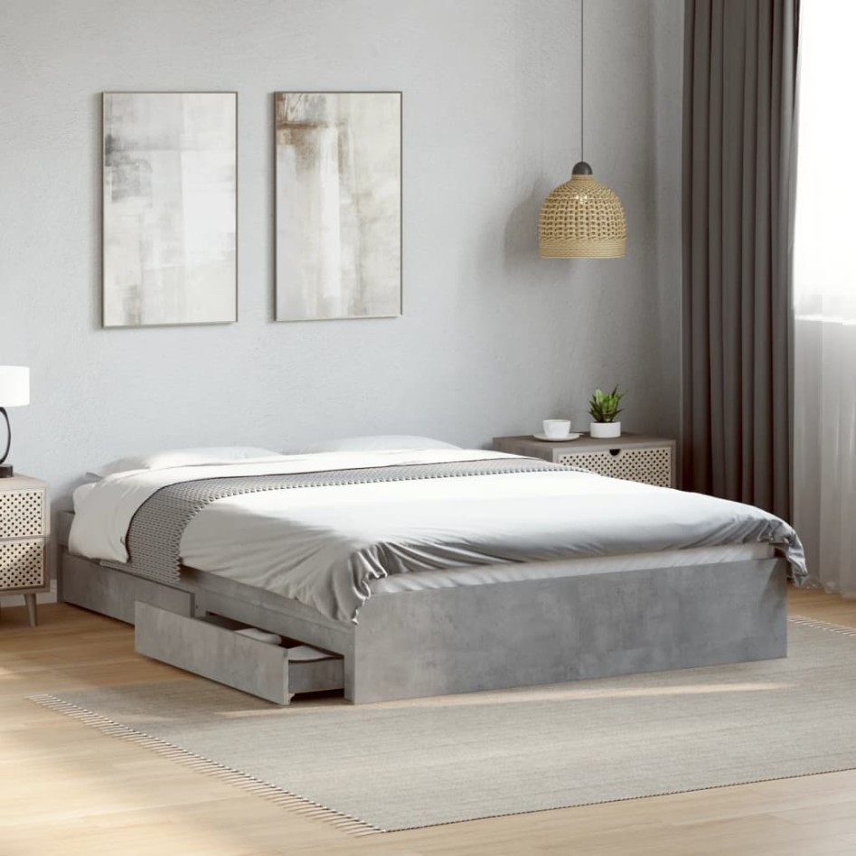 Cama con cajones madera ingeniería gris hormigón 120x200