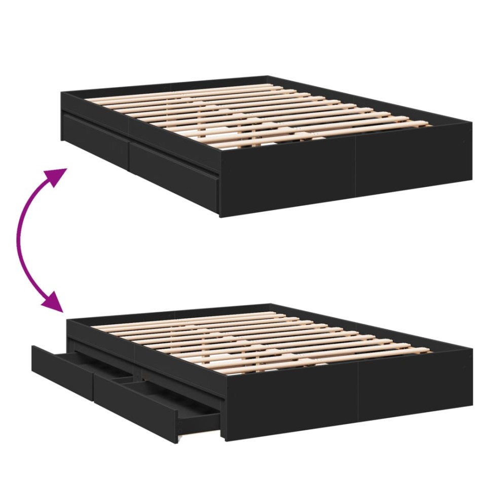 Cama con cajones madera de ingeniería negro 120x200