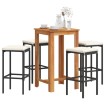 Mesa y taburetes de jardín 5 pzas madera acacia ratán PE negro