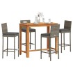Mesa y taburetes de jardín 5 pzas madera acacia ratán PE gris