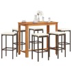 Mesa y taburetes de jardín 7 pzas madera acacia ratán PE marrón