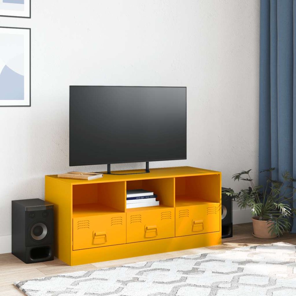 Mueble para TV de acero amarillo mostaza 99x39x44