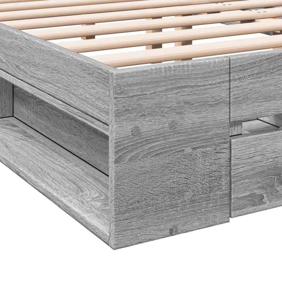 Cama con cajones madera ingeniería gris Sonoma 120x190