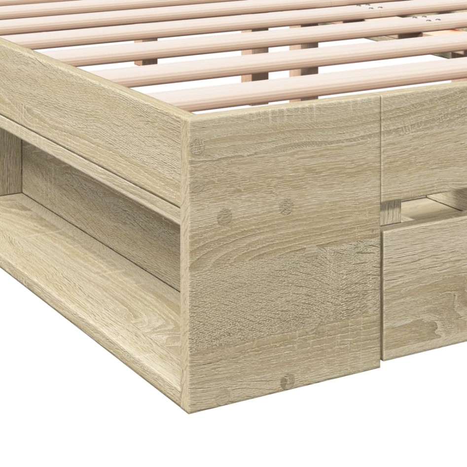 Cama con cajones madera ingeniería roble Sonoma 200x200