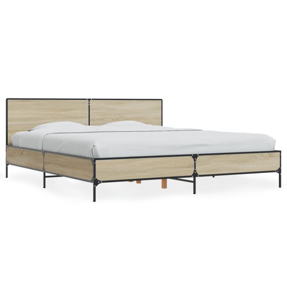 Estructura cama madera ingeniería metal roble Sonoma 180x200