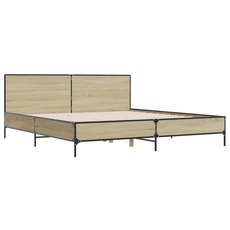 Estructura cama madera ingeniería metal roble Sonoma 180x200