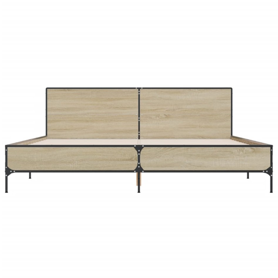 Estructura cama madera ingeniería metal roble Sonoma 180x200