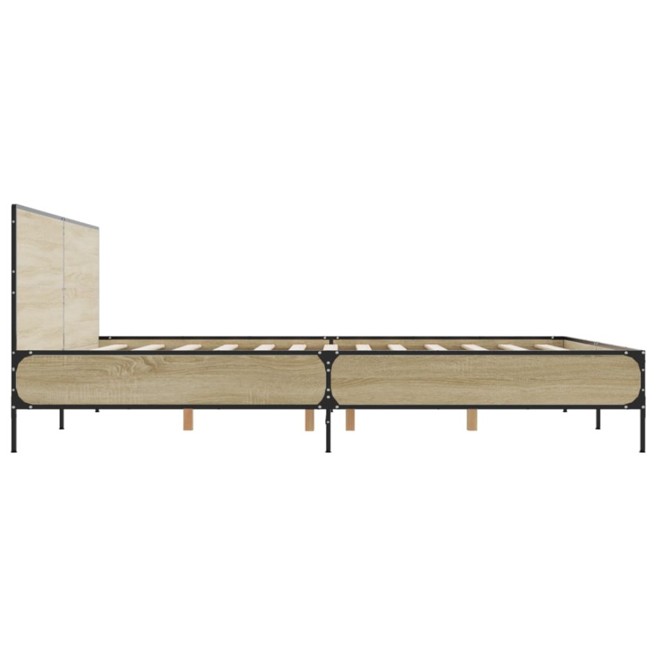 Estructura cama madera ingeniería metal roble Sonoma 180x200