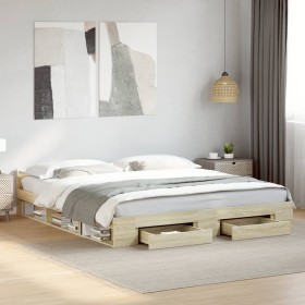 Cama con cajones madera ingeniería roble Sonoma 180x200