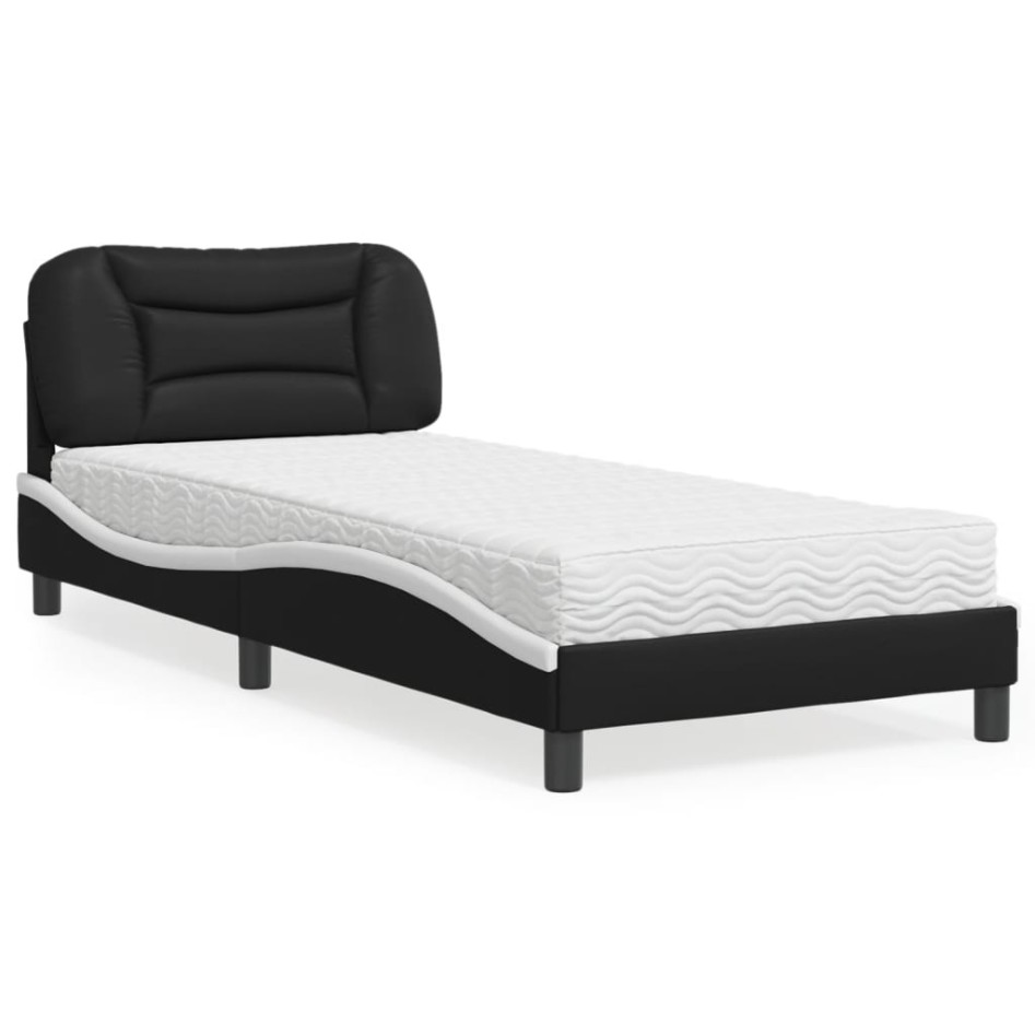 Cama con colchón cuero sintético negro y blanco 80x200