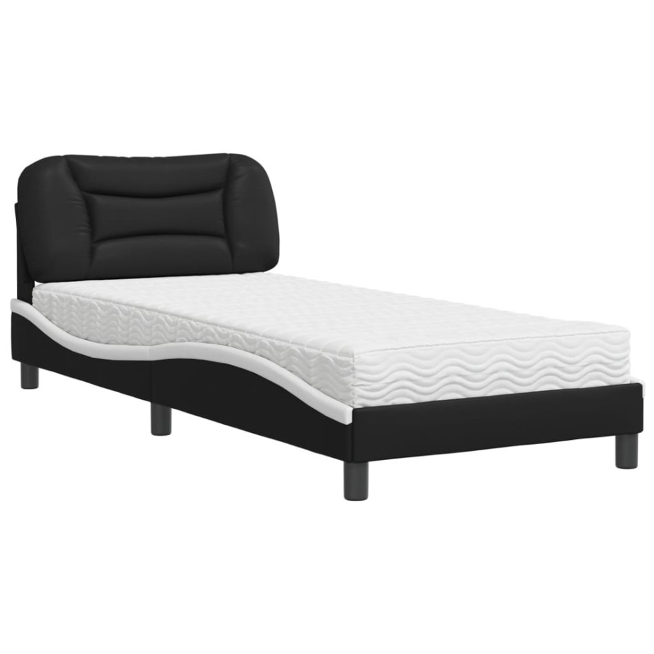 Cama con colchón cuero sintético negro y blanco 80x200