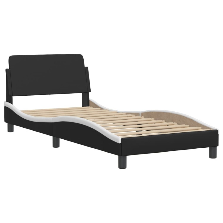 Cama con colchón cuero sintético negro y blanco 80x200