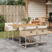 Set comedor de jardín 5 pzas con cojines ratán sintético beige