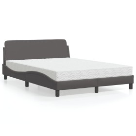 Cama con colchón cuero sintético gris 120x200
