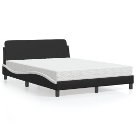 Cama con colchón cuero sintético negro y blanco 120x200