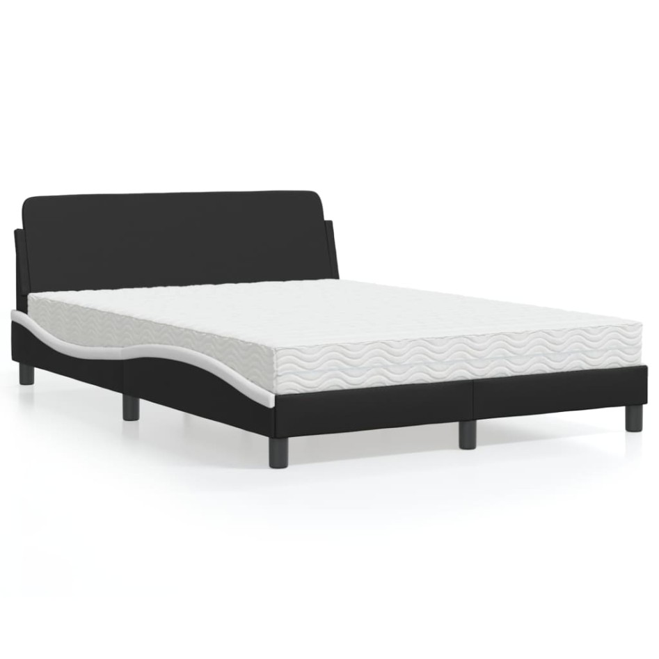 Cama con colchón cuero sintético negro y blanco 120x200