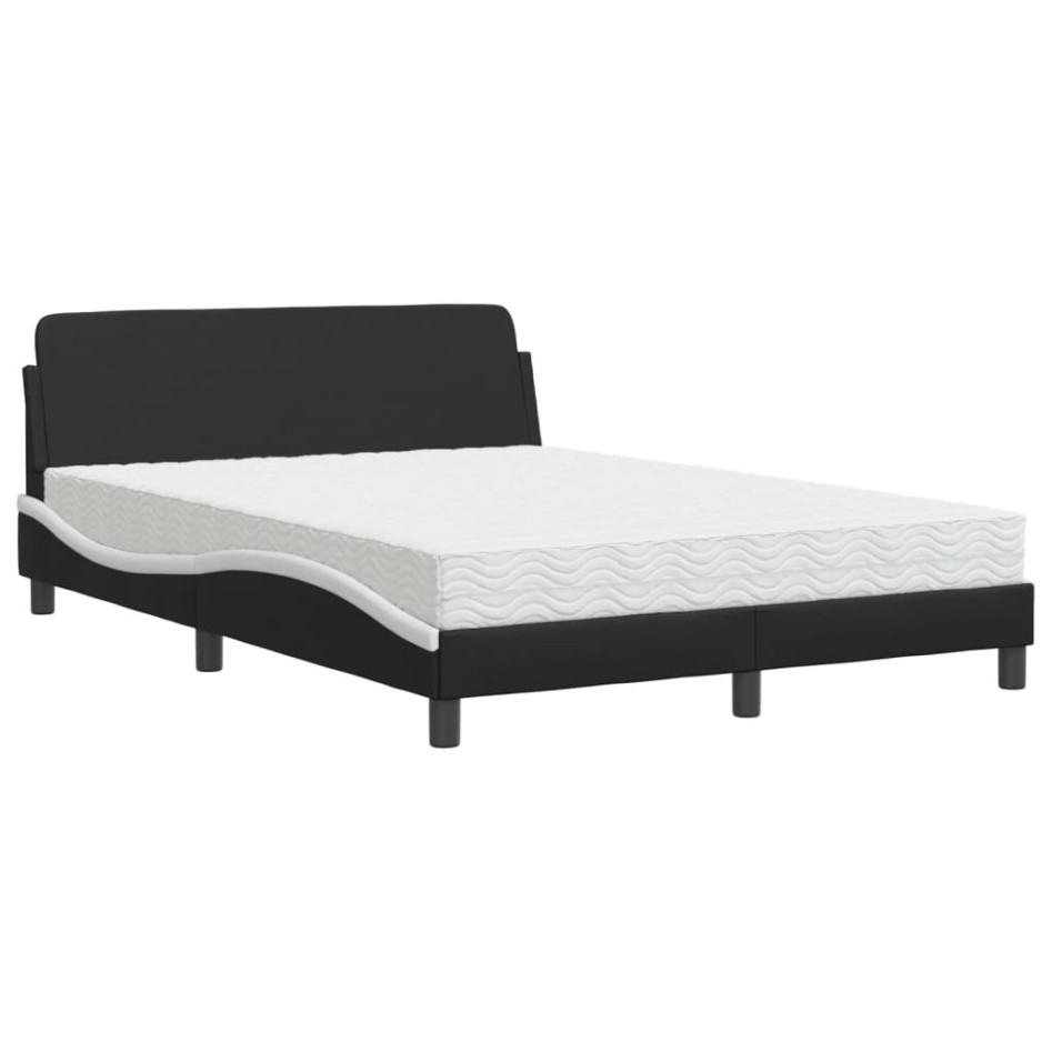 Cama con colchón cuero sintético negro y blanco 120x200