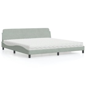 Cama con colchón terciopelo gris claro 200x200